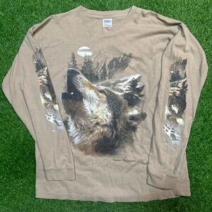 Vintage Outdoors Nature Wolf Long Sleeve Shirt